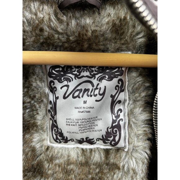 Vanity Puffer Vest Womens Medium Faux Fur Lined Brwn Cozy Winter Layer Y2K Style - Picture 4 of 11